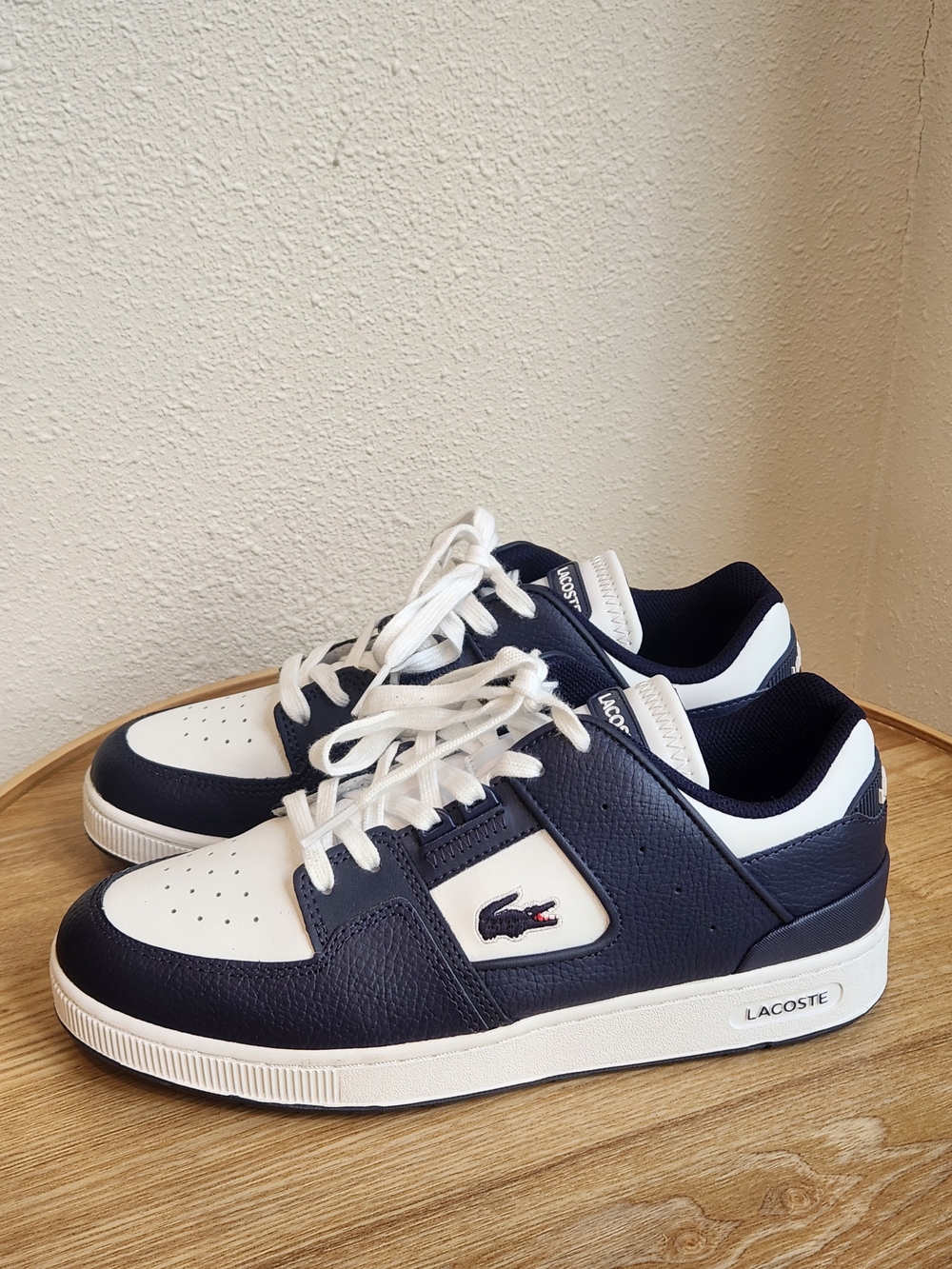 Lacoste Court Cage Navy & White Low-Top Leather Sneakers - Picture 8 of 9